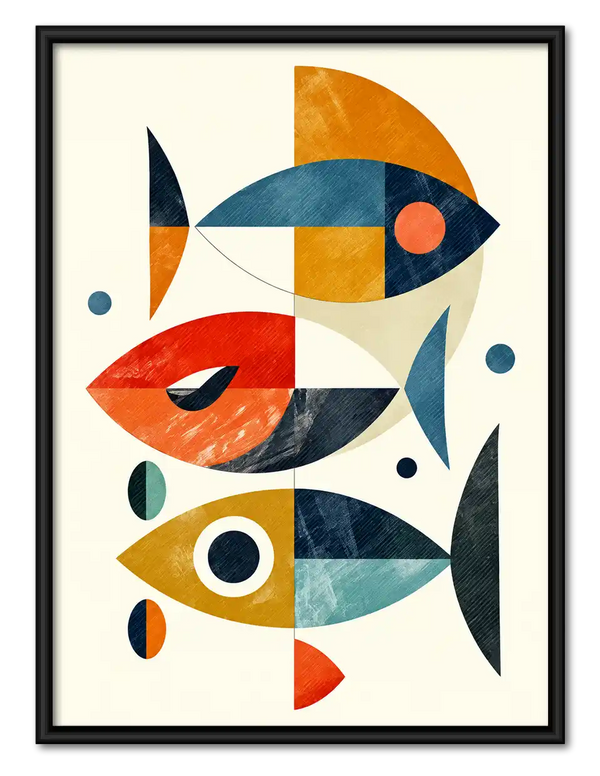 Geometric Fish School Wall Art
