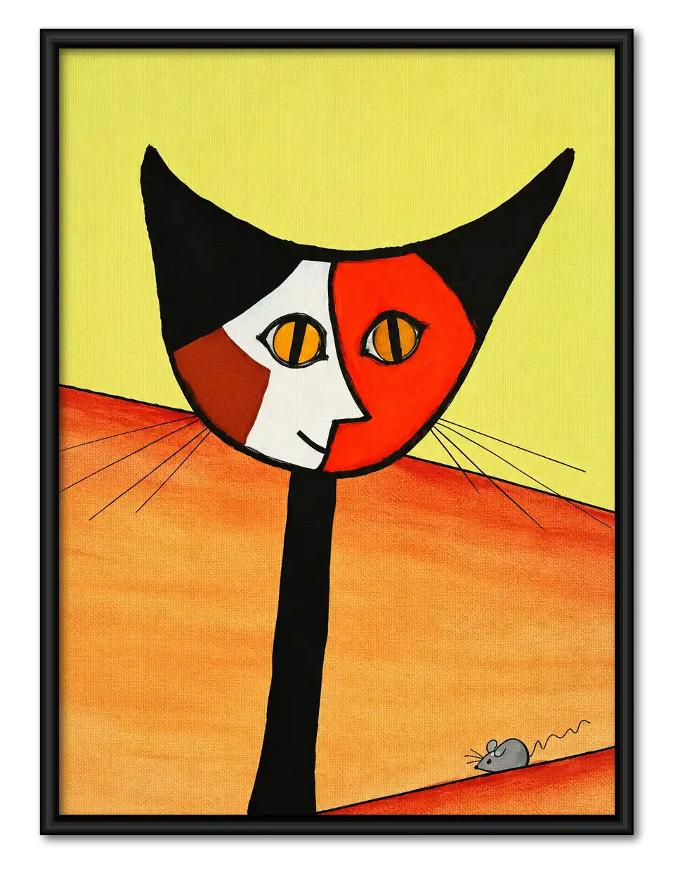 Geometric Red And White Cat Wall Art 1
