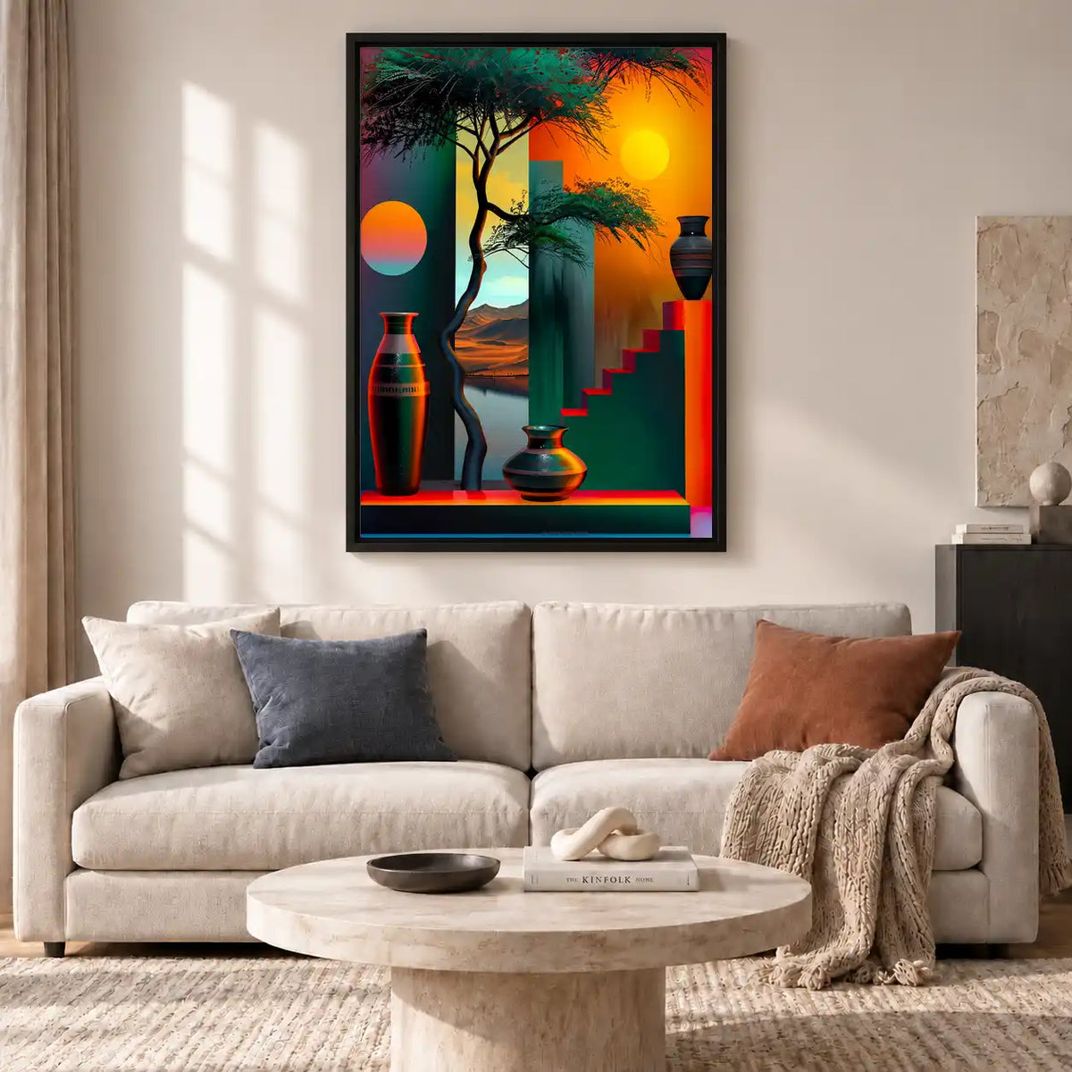 Geometric Sunset With Bonsai Wall Art 2