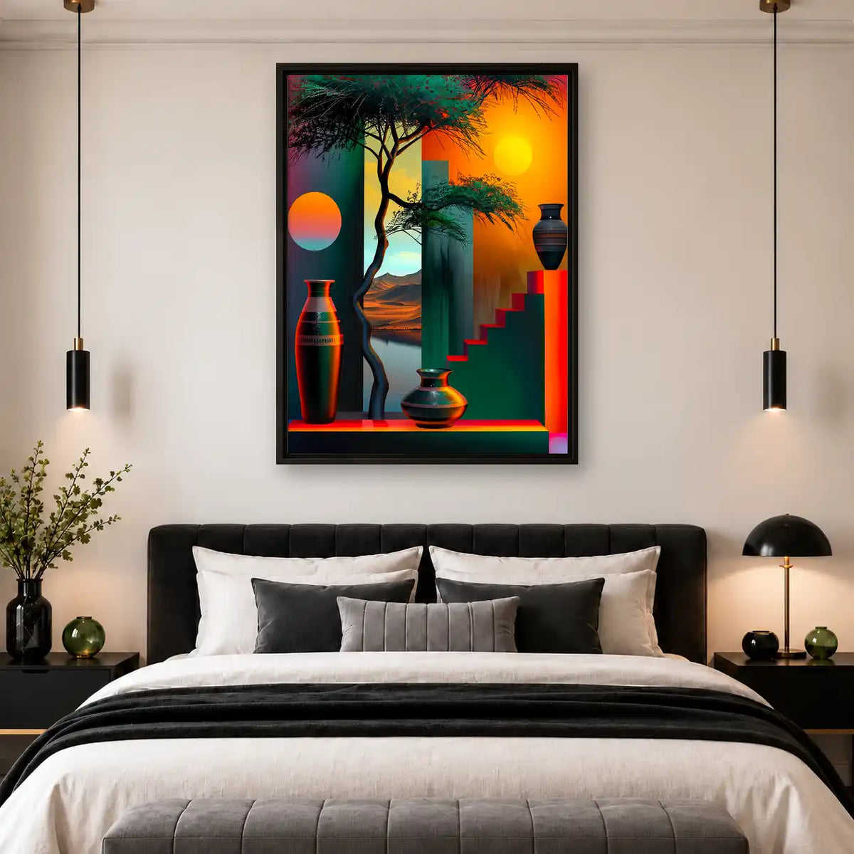 Geometric Sunset With Bonsai Wall Art 4