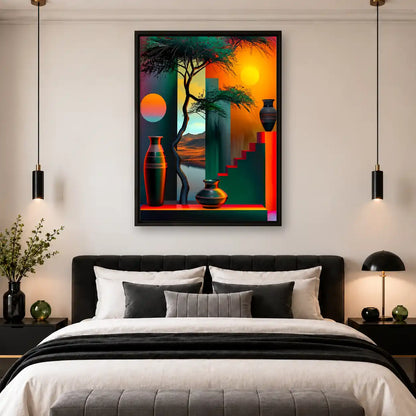 Geometric Sunset With Bonsai Wall Art 4