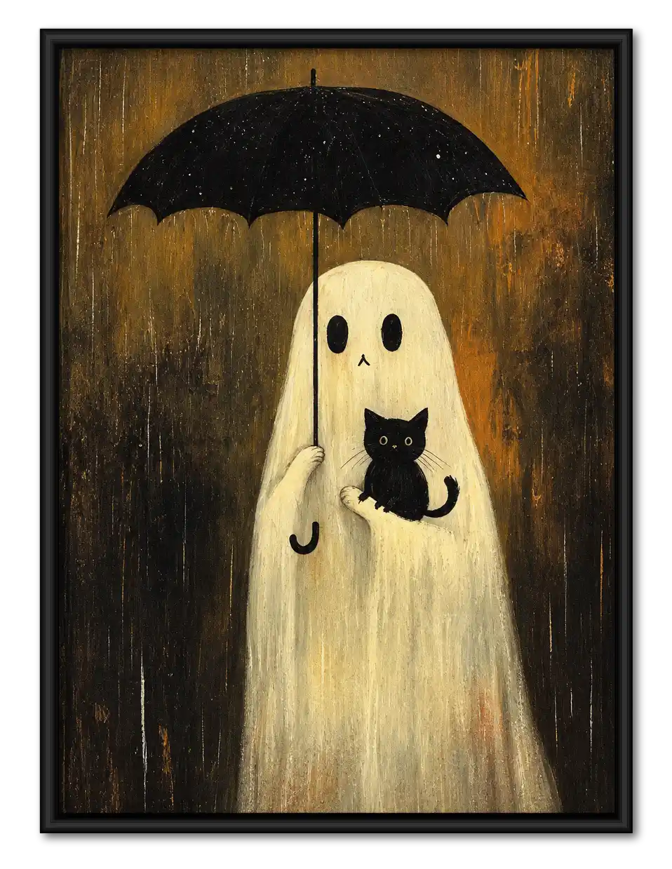 Ghost Holding Cat Under Umbrella Wall Art 1