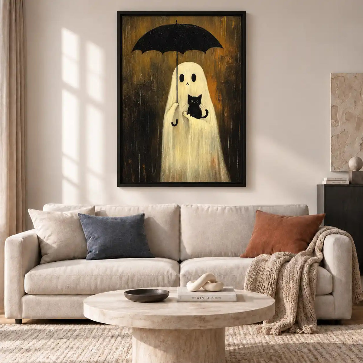 Ghost Holding Cat Under Umbrella Wall Art 2