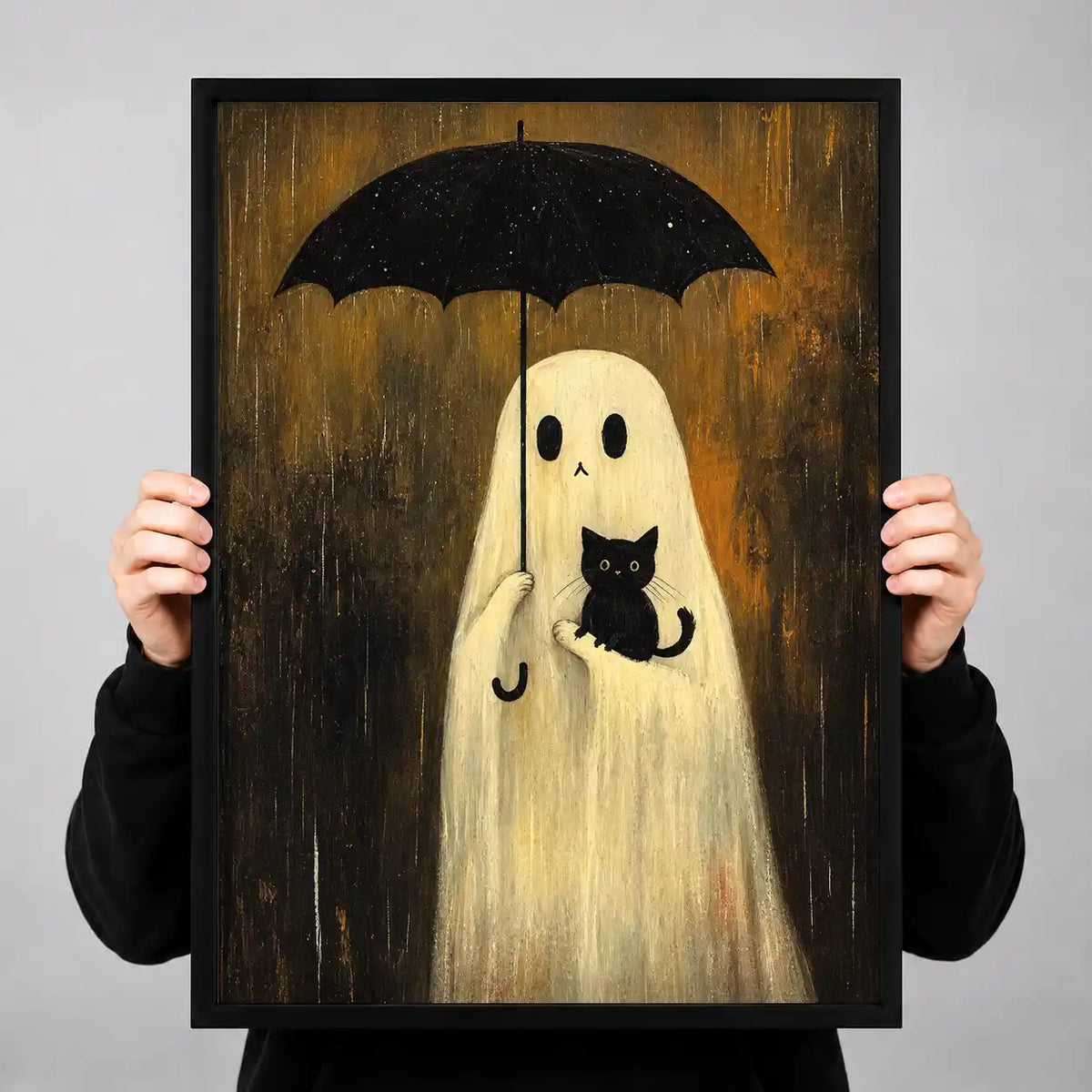 Ghost Holding Cat Under Umbrella Wall Art 3