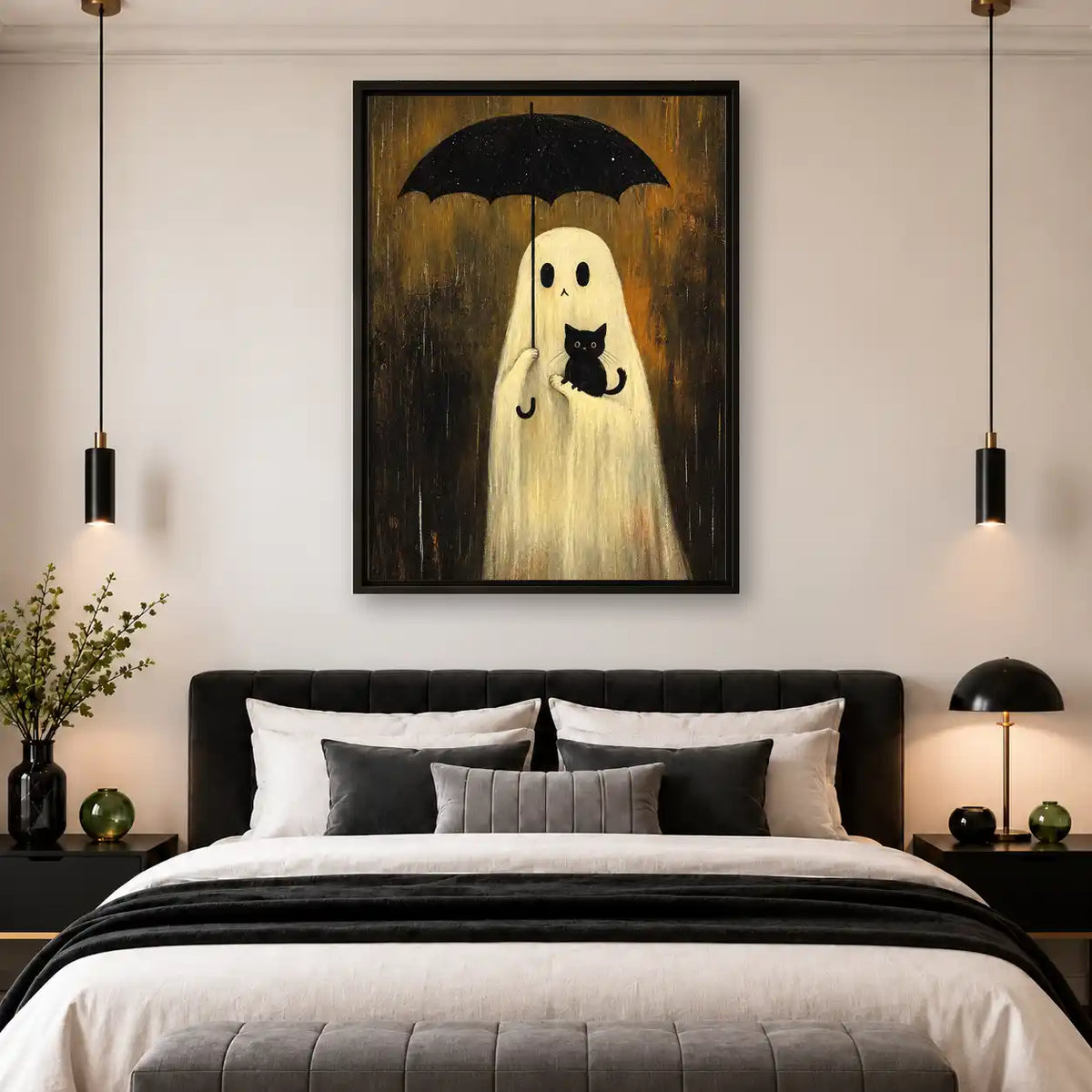 Ghost Holding Cat Under Umbrella Wall Art 4