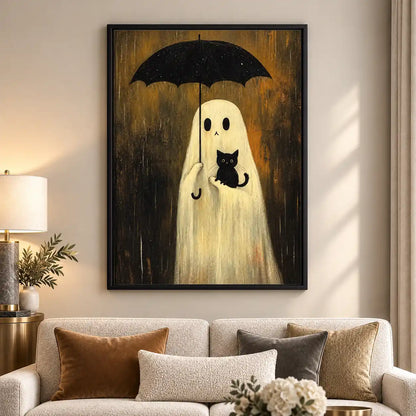 Ghost Holding Cat Under Umbrella Wall Art 5