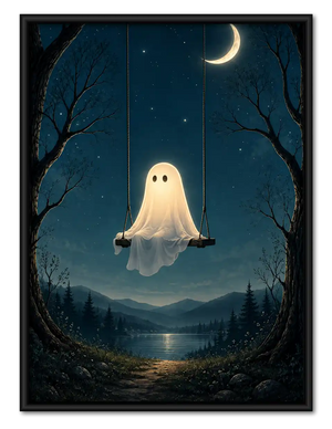 Ghost Swinging Under Crescent Moon Wall Art