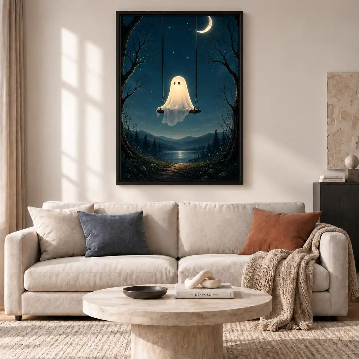 Ghost Swinging Under Crescent Moon Wall Art 2