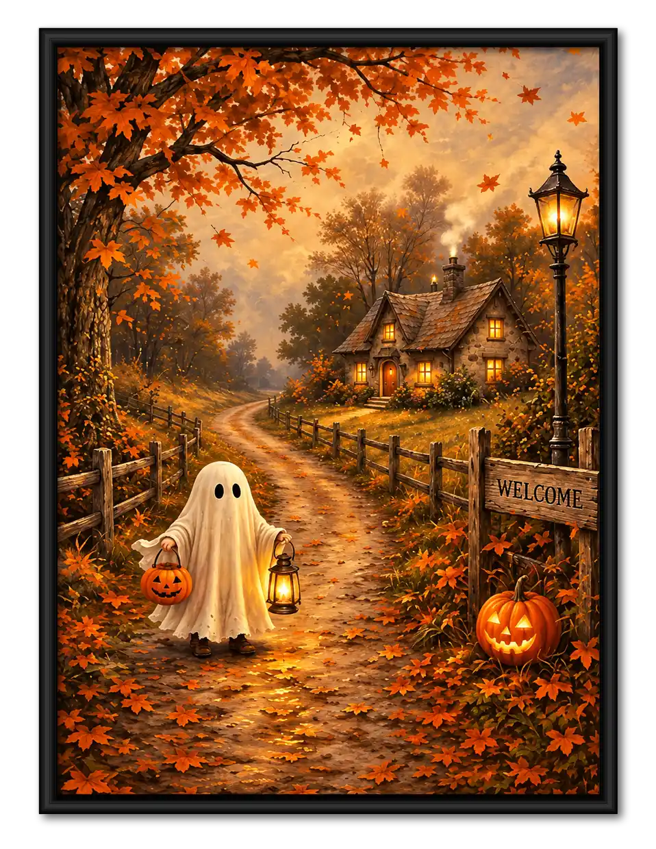Ghost Visiting Autumn Cottage Wall Art 1