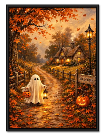 Ghost Visiting Autumn Cottage Wall Art