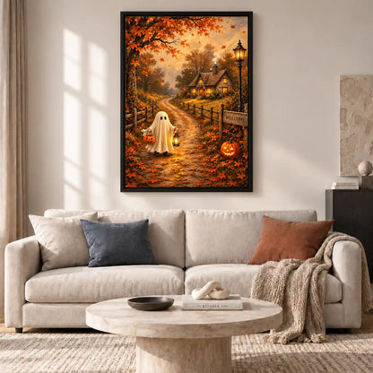 Ghost Visiting Autumn Cottage Wall Art 2