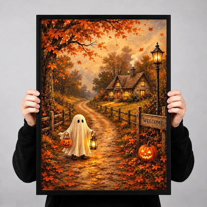 Ghost Visiting Autumn Cottage Wall Art 3