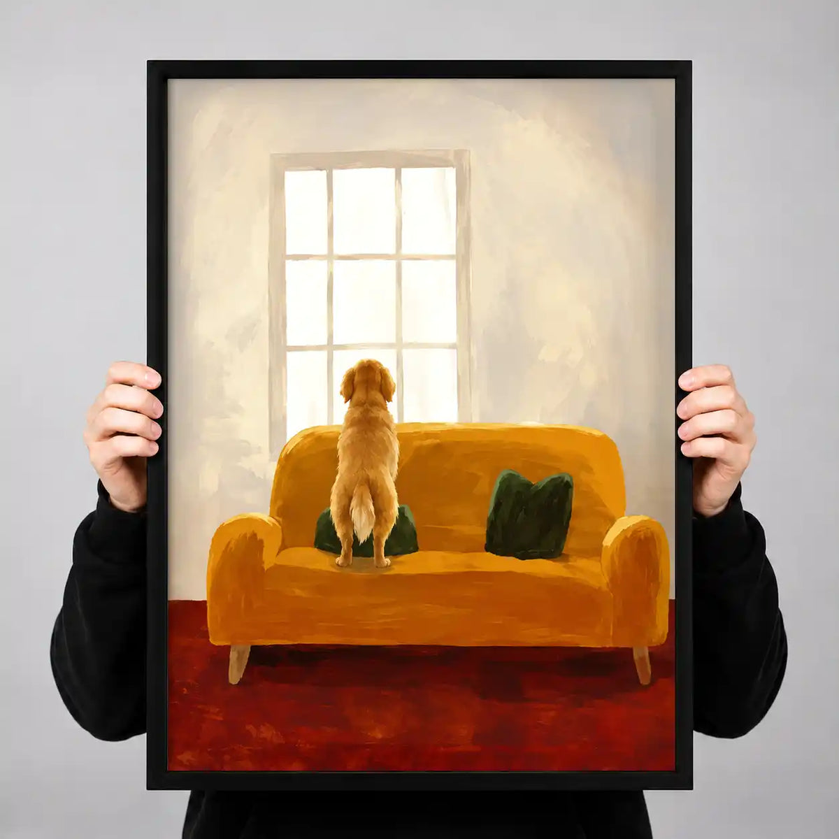 Golden Retriever At Yellow Sofa Window Wall Art 3