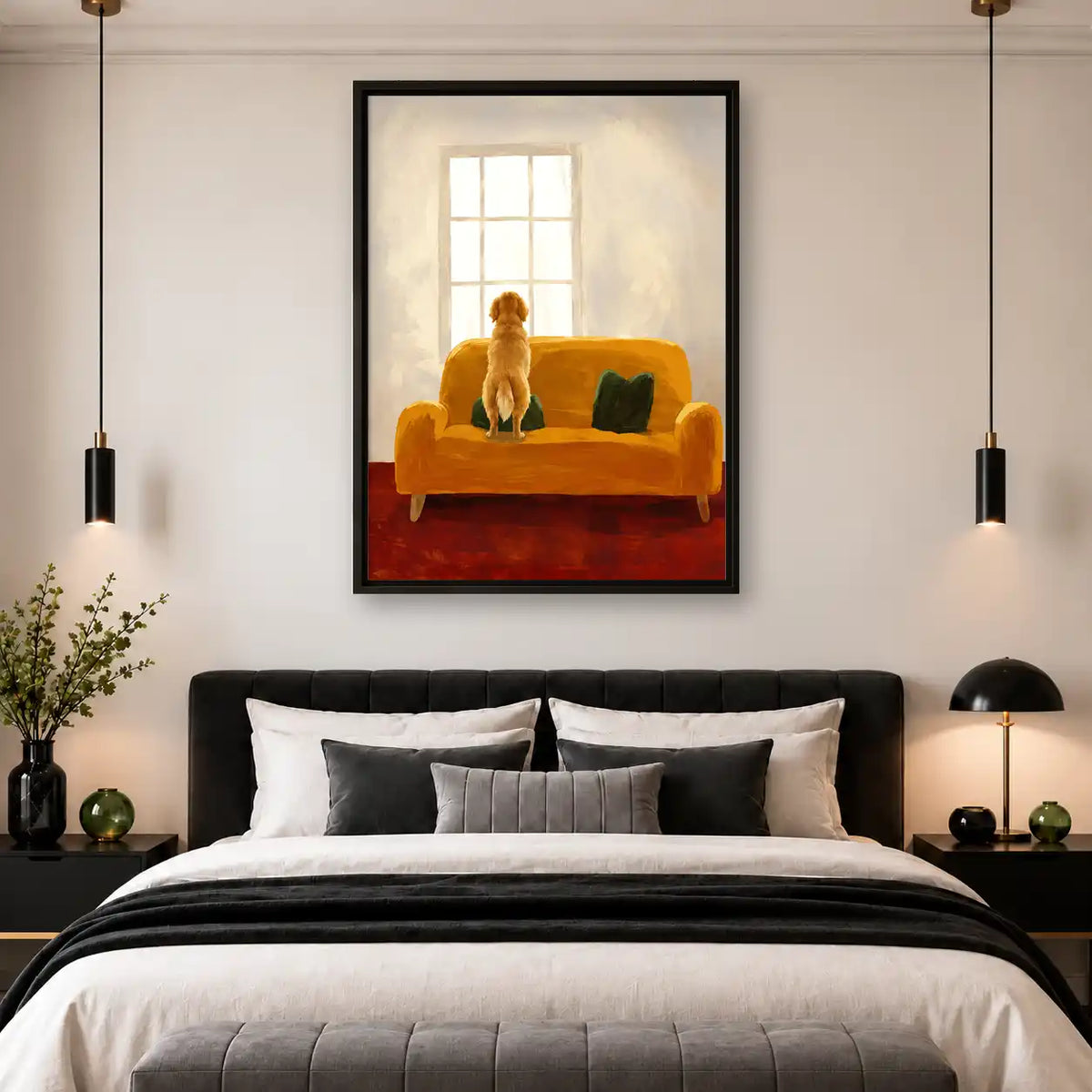 Golden Retriever At Yellow Sofa Window Wall Art 4
