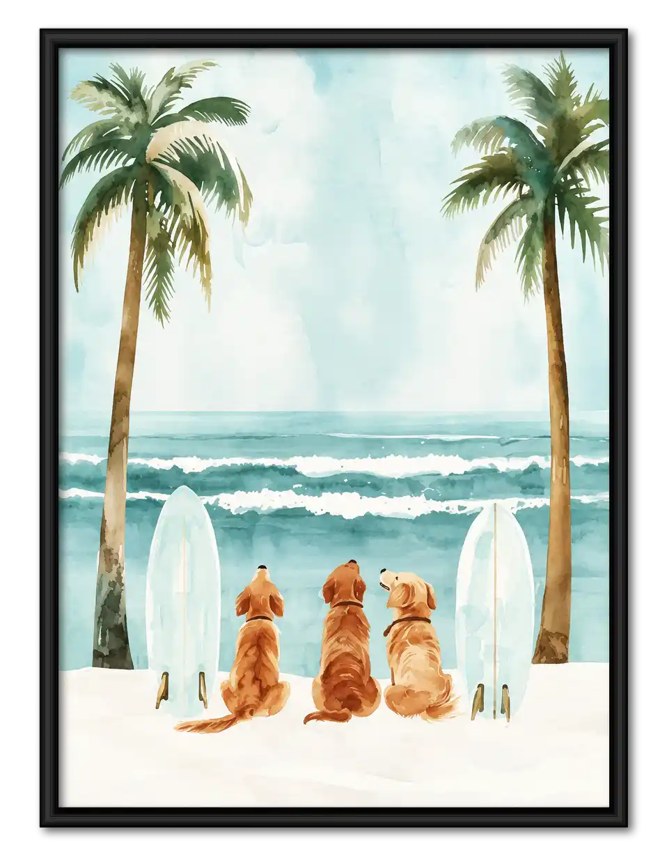 Golden Retrievers Awaiting Surf Wall Art 1