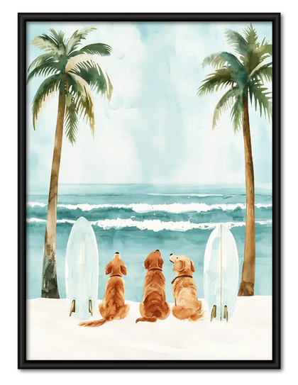 Golden Retrievers Awaiting Surf Wall Art