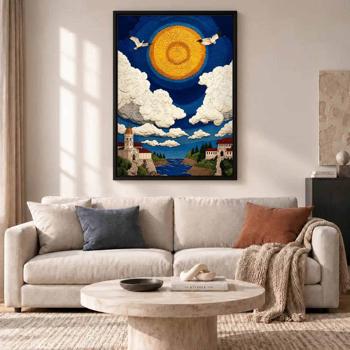 Golden Sun Over Coastal Village Wall Art 2