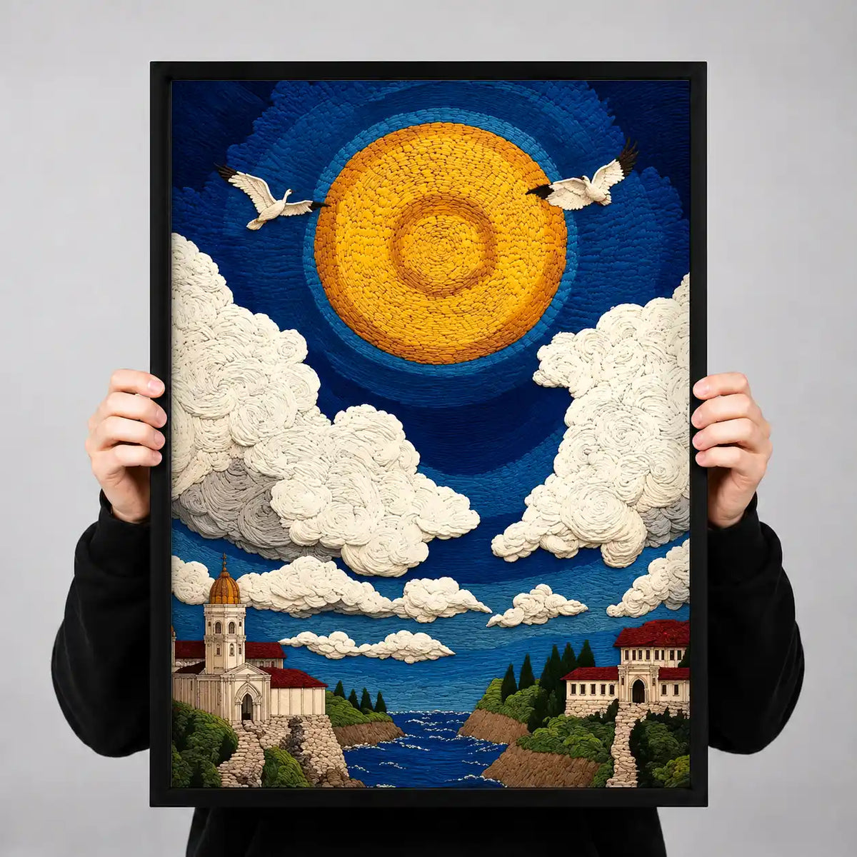 Golden Sun Over Coastal Village Wall Art 3