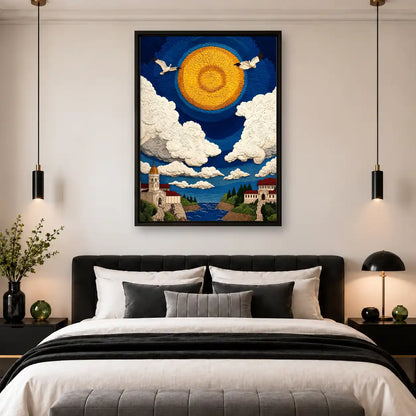 Golden Sun Over Coastal Village Wall Art 4