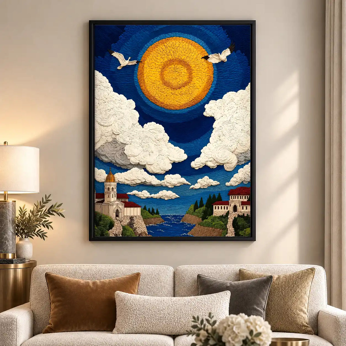 Golden Sun Over Coastal Village Wall Art 5