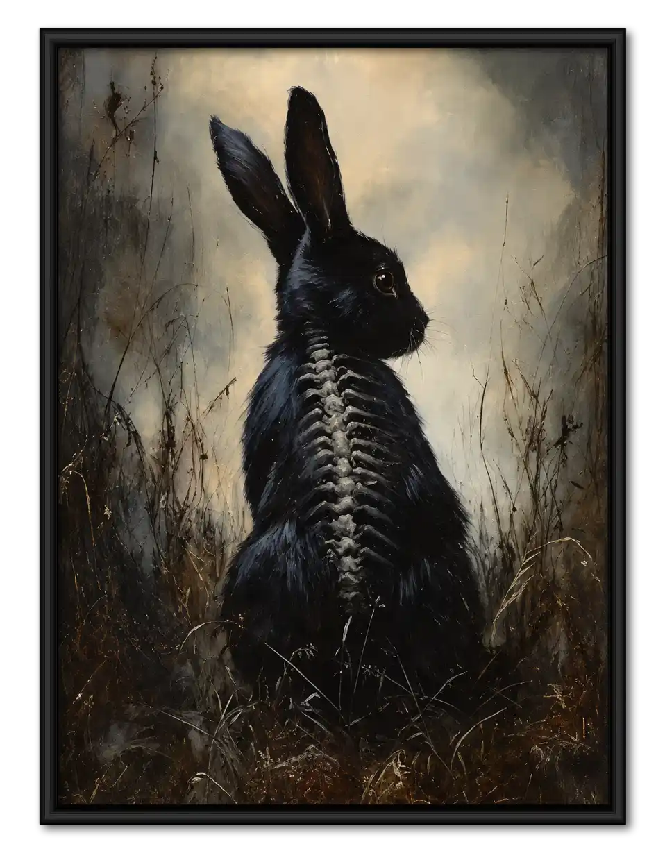 Gothic Black Rabbit Skeleton Wall Art 1