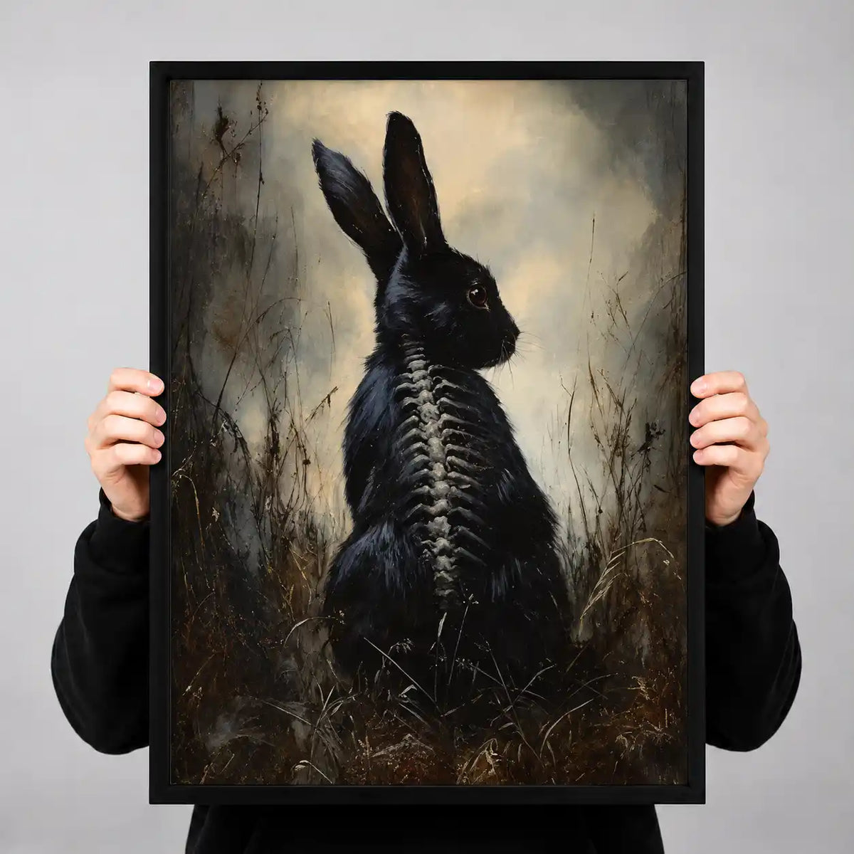 Gothic Black Rabbit Skeleton Wall Art 3