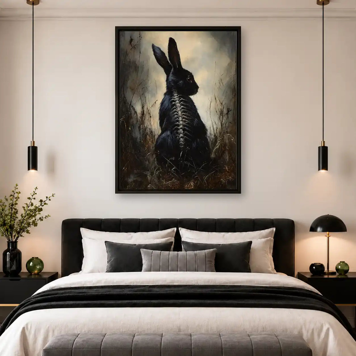 Gothic Black Rabbit Skeleton Wall Art 4