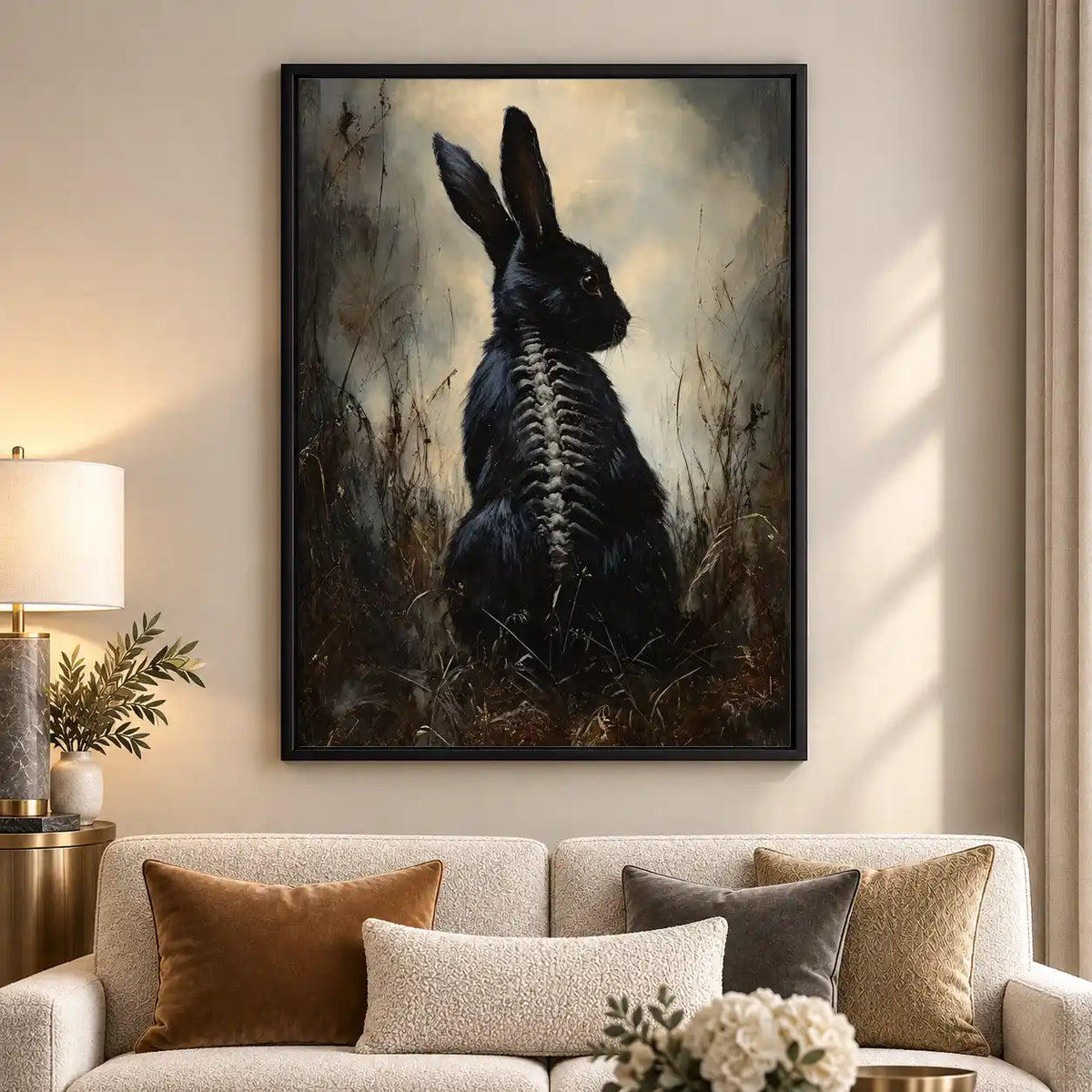 Gothic Black Rabbit Skeleton Wall Art 5