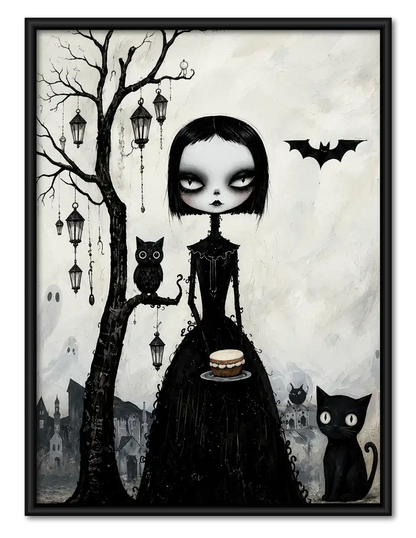Gothic Girl With Black Cats Wall Art 1