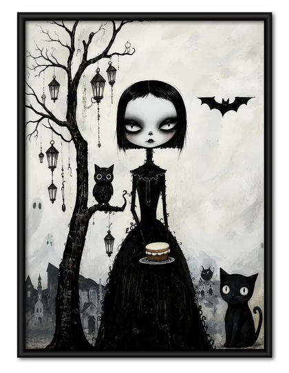 Gothic Girl With Black Cats Wall Art