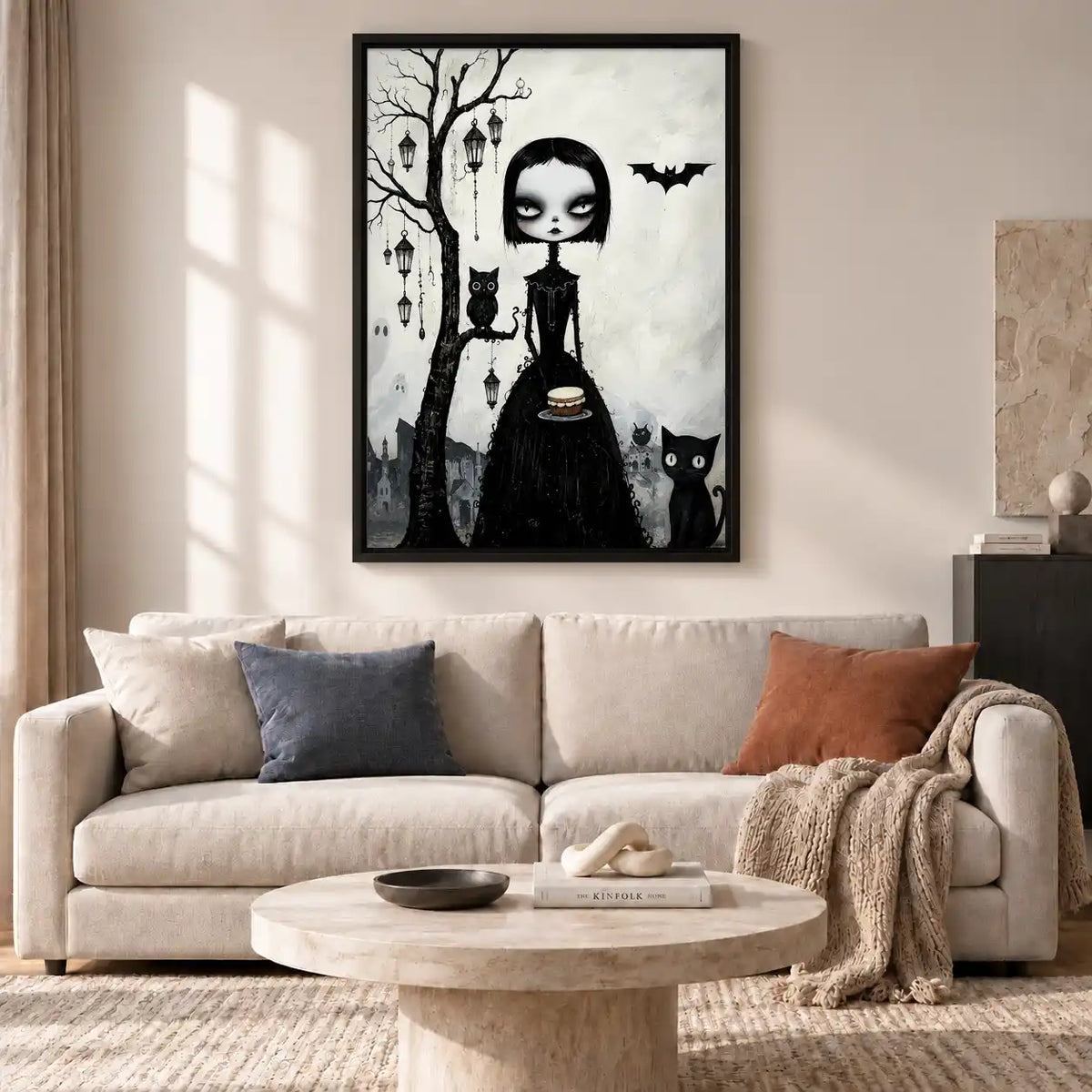 Gothic Girl With Black Cats Wall Art 2