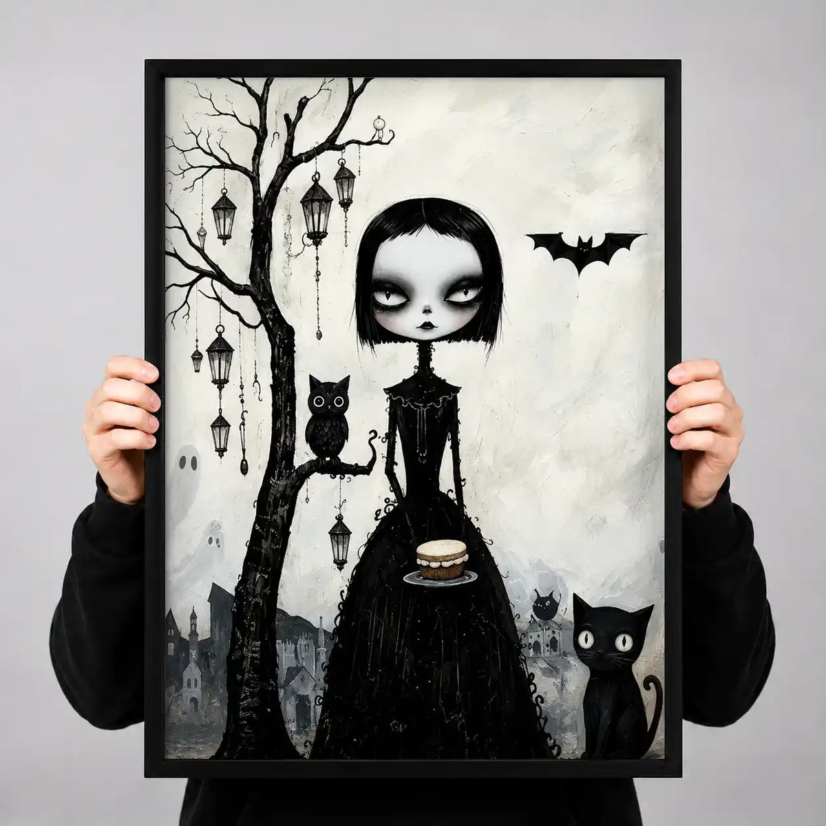 Gothic Girl With Black Cats Wall Art 3