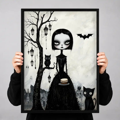 Gothic Girl With Black Cats Wall Art 3