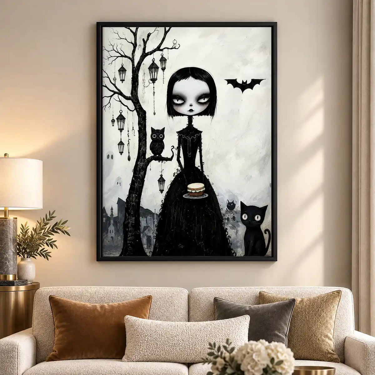 Gothic Girl With Black Cats Wall Art 5
