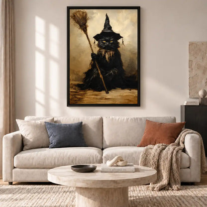 Gothic Witch Cat With Broom Wall Art 2
