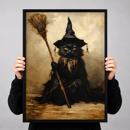 Gothic Witch Cat With Broom Wall Art 3