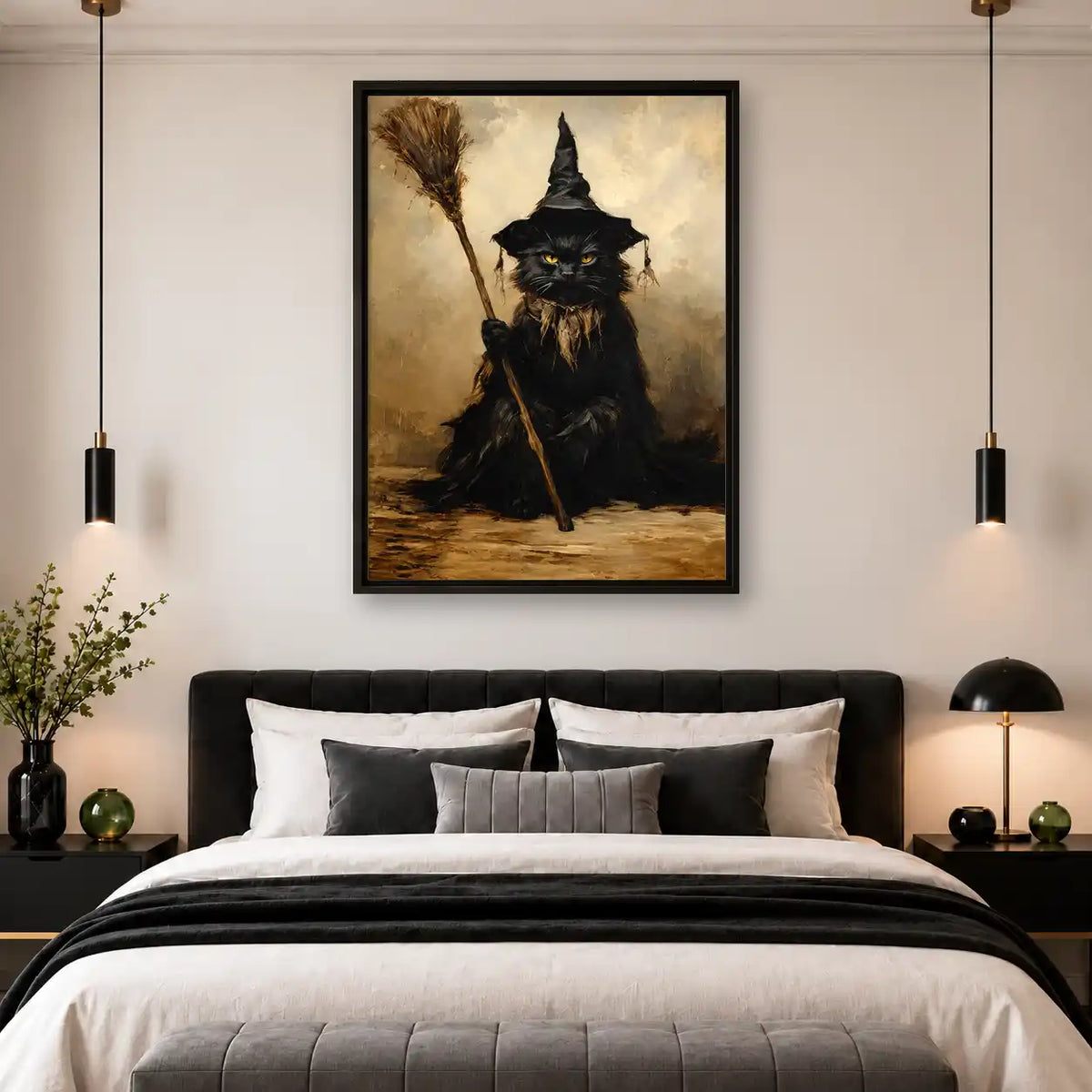 Gothic Witch Cat With Broom Wall Art 4