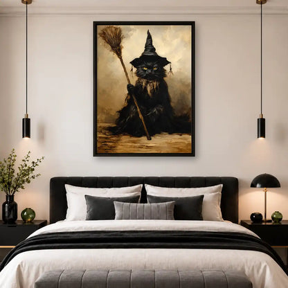 Gothic Witch Cat With Broom Wall Art 4