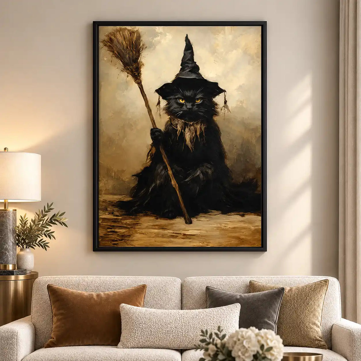 Gothic Witch Cat With Broom Wall Art 5