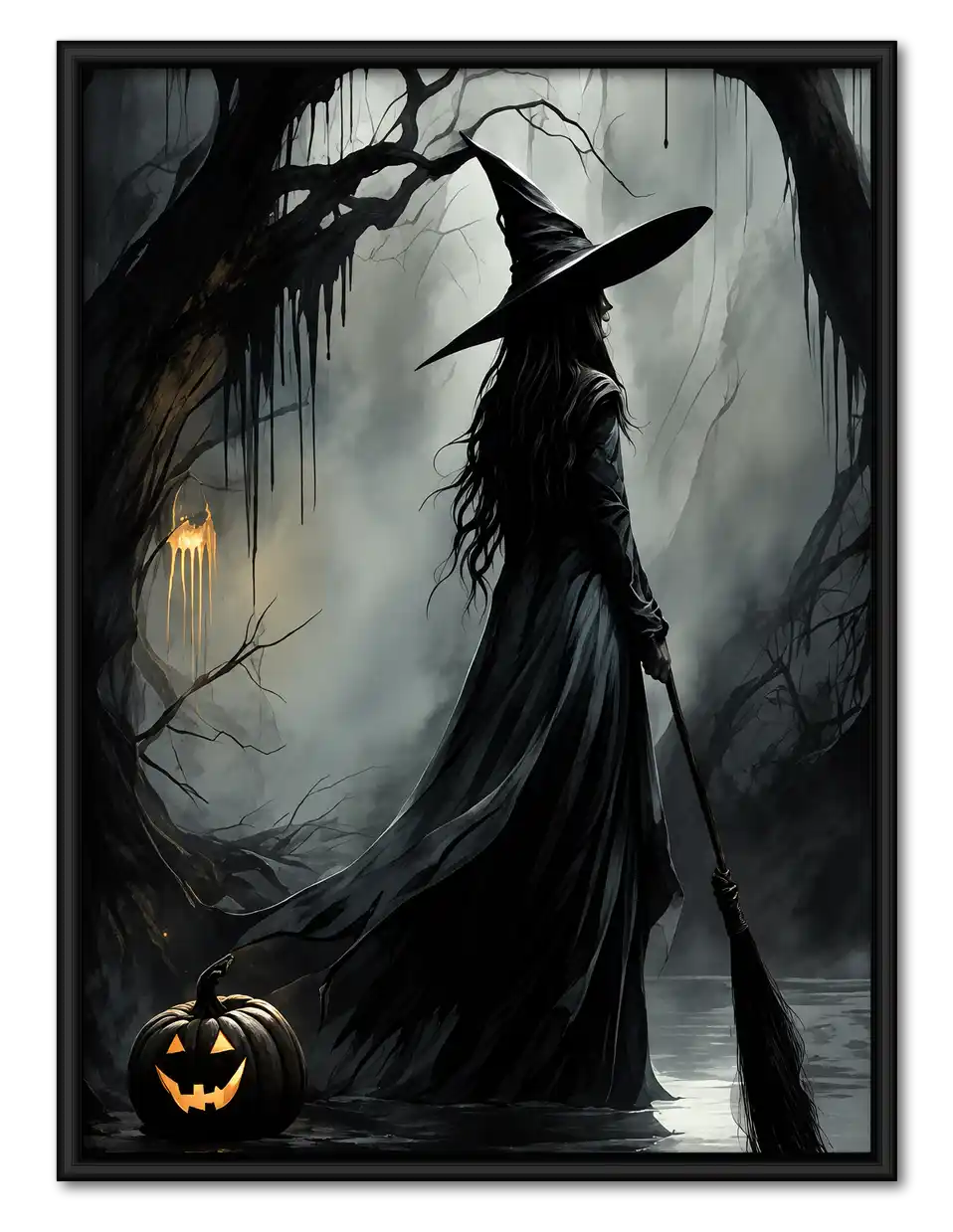 Gothic Witch In Dark Forest Wall Art 1