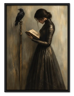 Gothic Woman Reading With Raven Wall Art