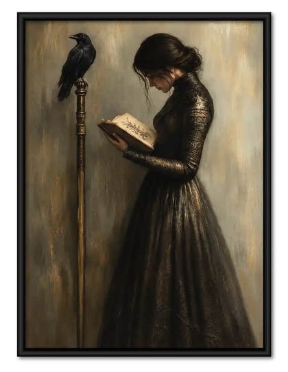 Gothic Woman Reading With Raven Wall Art
