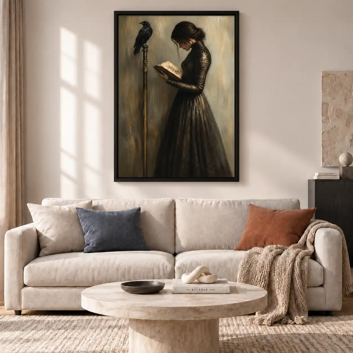 Gothic Woman Reading With Raven Wall Art 2