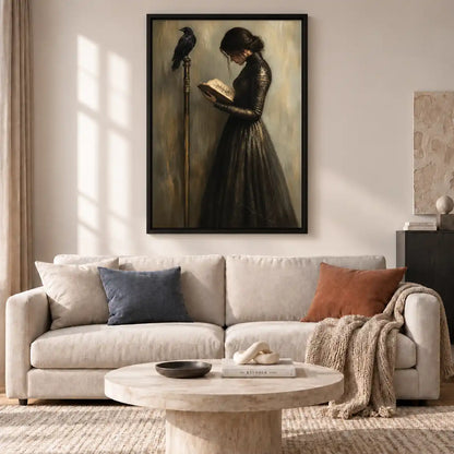 Gothic Woman Reading With Raven Wall Art 2
