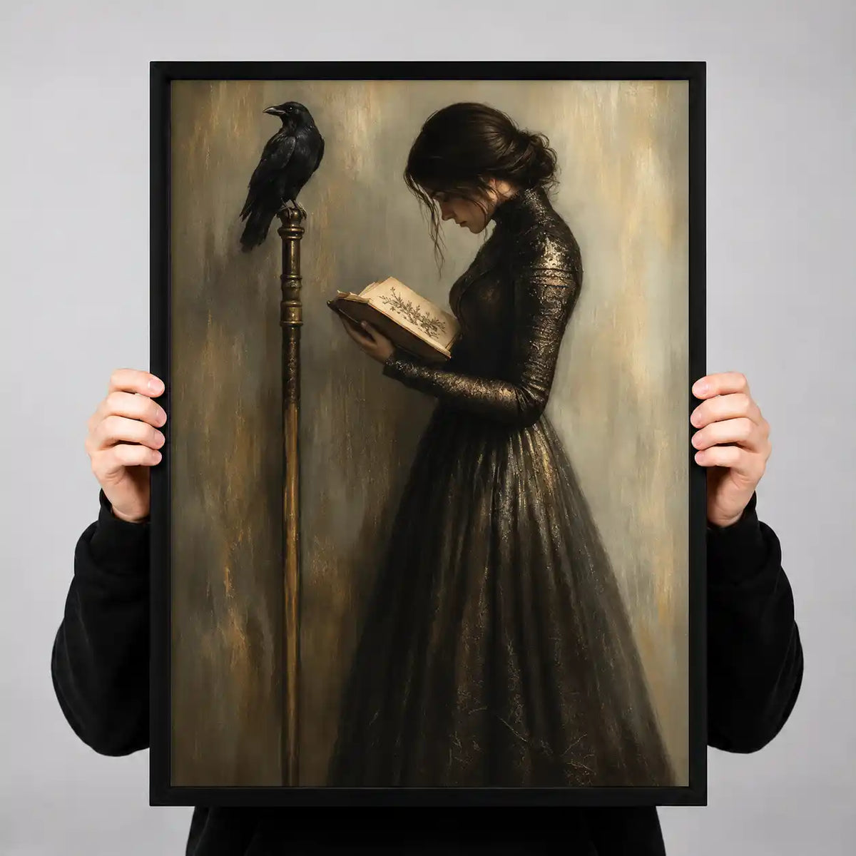 Gothic Woman Reading With Raven Wall Art 3