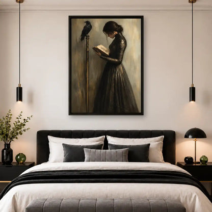 Gothic Woman Reading With Raven Wall Art 4