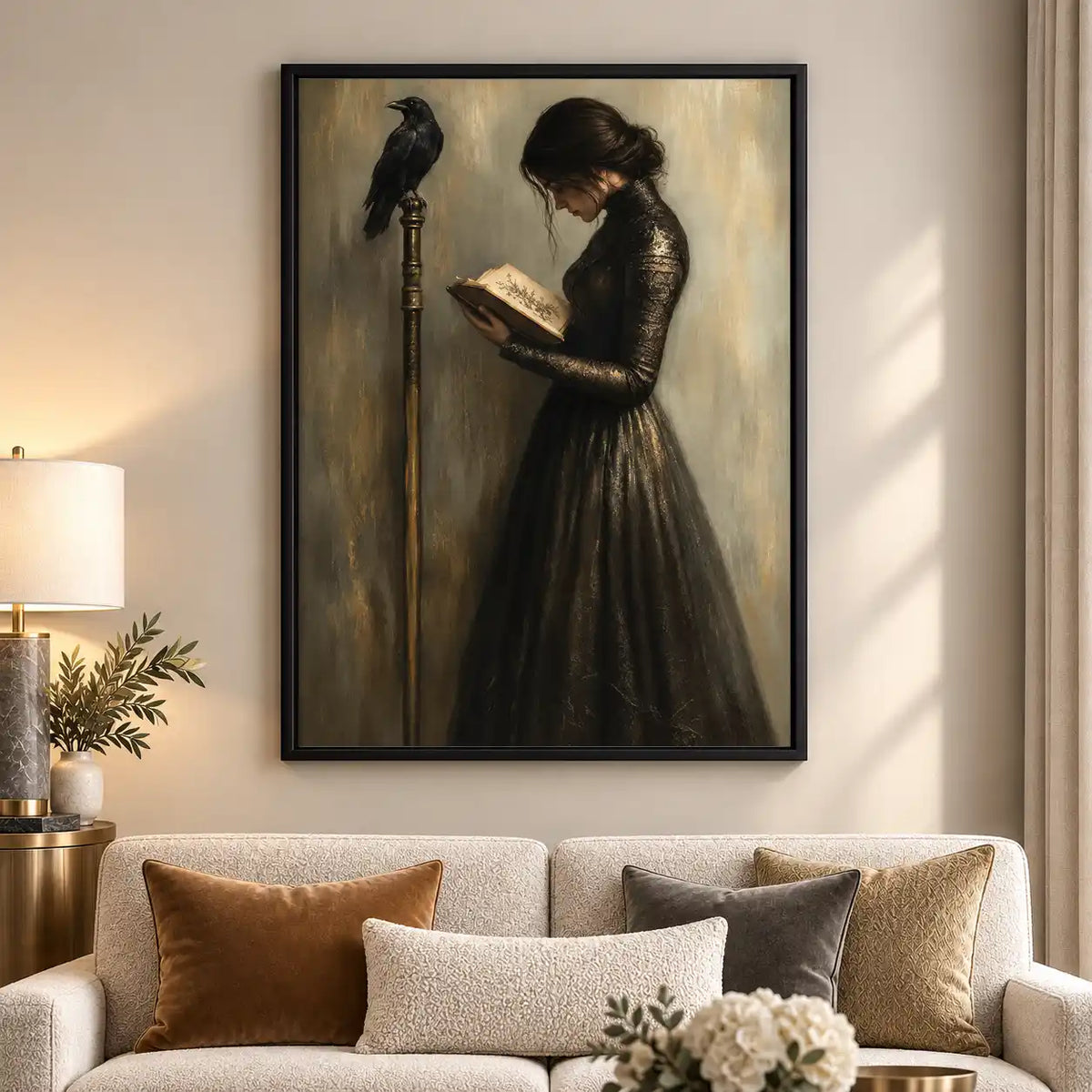 Gothic Woman Reading With Raven Wall Art 5