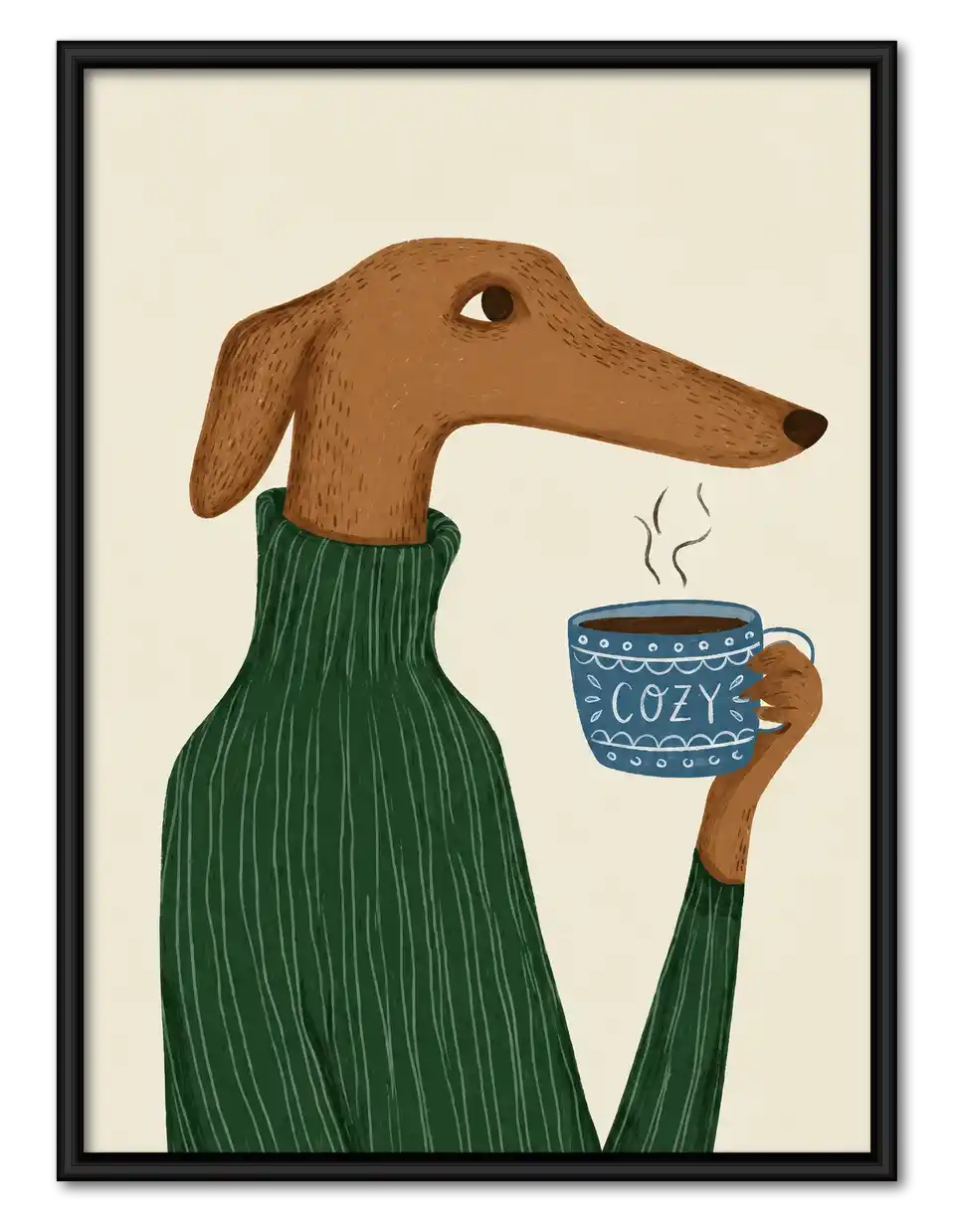 Greyhound Holding Cozy Mug Wall Art 1