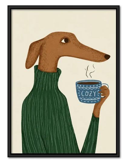 Greyhound Holding Cozy Mug Wall Art