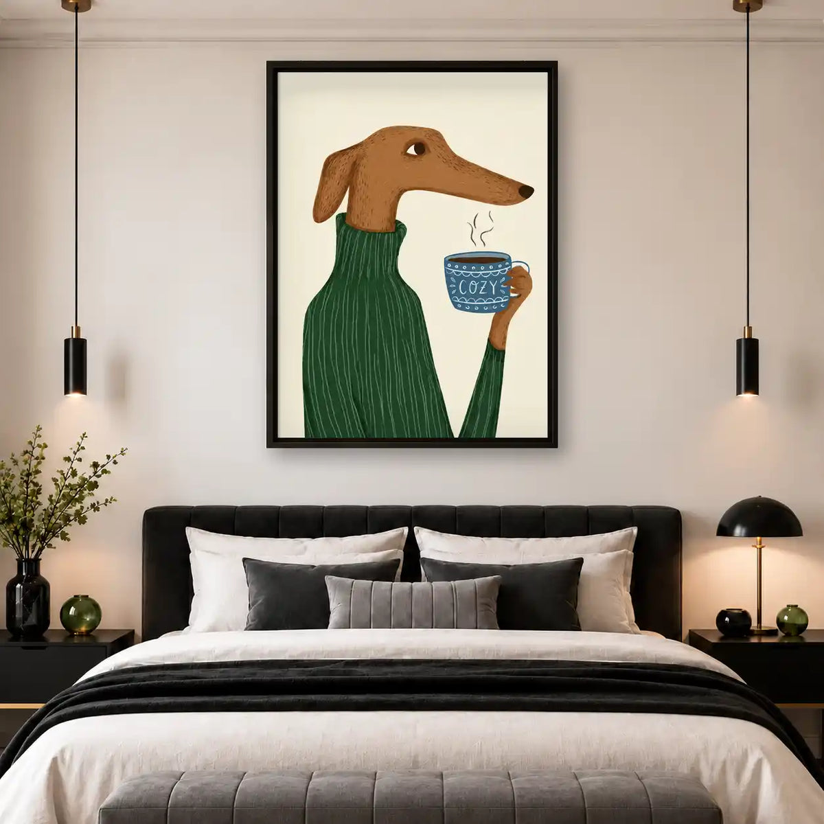 Greyhound Holding Cozy Mug Wall Art 4